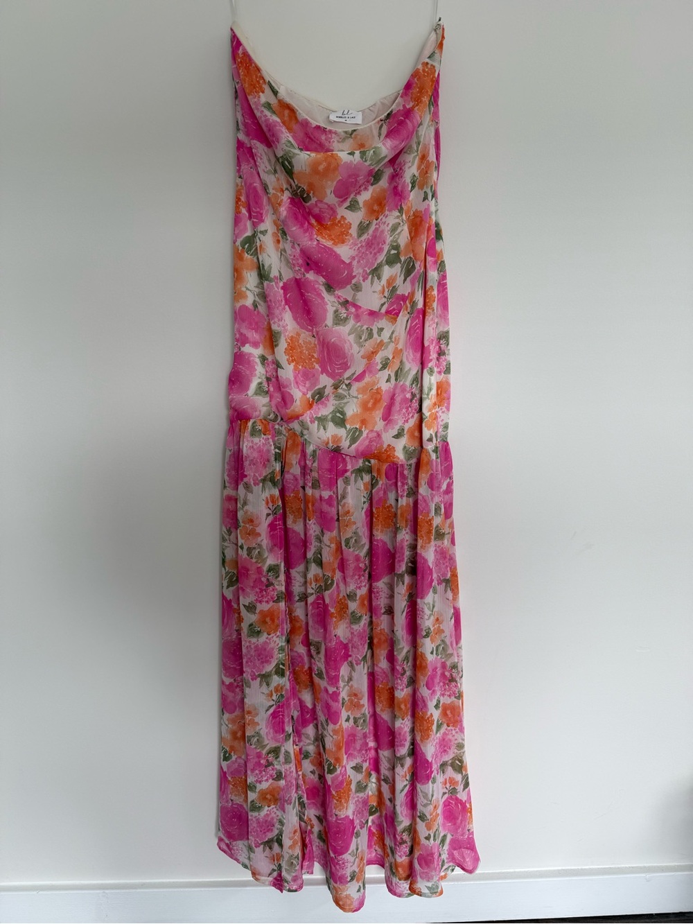 Floral Pink & Orange Strapless Maxi Dress